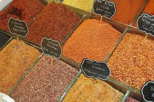 spices powders and herbs in old city market in istanbul photo