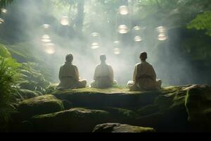 AI generated Monks meditate to achieve calmness and clear mind photo