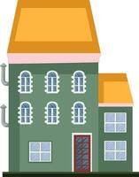 Cartoon green building with yellow roof vector illustartion on white backgorund