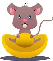 Cartoon mouse holding hat vector illustartion on white background