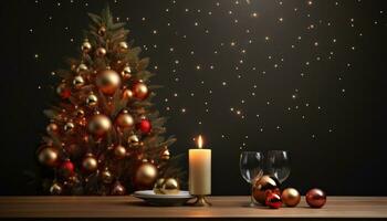 AI generated christmas background with tree at table, photo