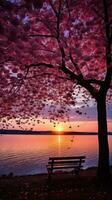 AI generated Cherry Blossom Sunset photo