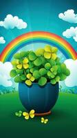 AI generated A vibrant green St. Patrick's Day background featuring a four-leaf clover photo