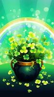 AI generated A vibrant green St. Patrick's Day background featuring a four-leaf clover photo