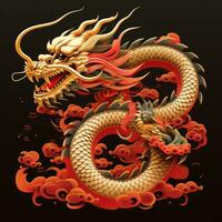 AI generated A striking black and gold Chinese dragon, photo