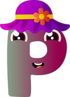Purple letter P with purple hat vector illustration on white backgorund