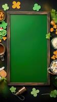 AI generated A playful St. Patrick's Day background with a green chalkboard photo