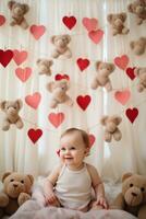 AI generated A nursery decorated with heart-shaped mobiles, blankets, photo