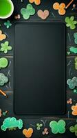 AI generated A playful St. Patrick's Day background with a green chalkboard photo