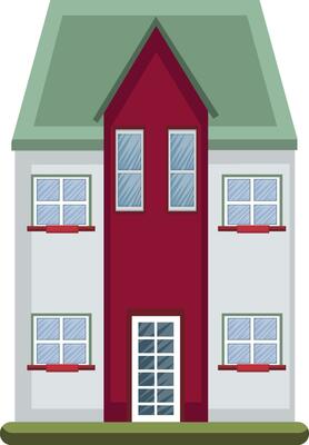 Cartoon building with green roof vector illustartion on white background