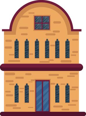Cartoon orange building with red roof vector illustartion on white background