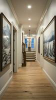 AI generated A hallway adorned with winter-themed artwork and decor, photo