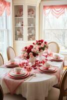 AI generated A dining room decorated with heart-shaped napkins, tablecloth, photo