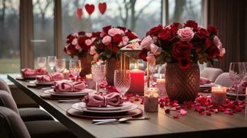 AI generated A dining room decorated with heart-shaped napkins, tablecloth, photo