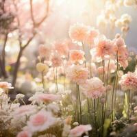 AI generated A dreamy spring garden with a soft focus and pastel colors, i photo