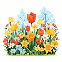 AI generated A colorful spring garden with tulips and daffodils in bloom, photo