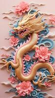 AI generated A beautiful Chinese dragon in shades of pink and gold, photo