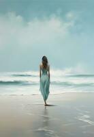 AI generated young lady is standing on foot in an empty beach photo