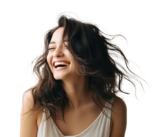 AI generated young woman laughing on white background png