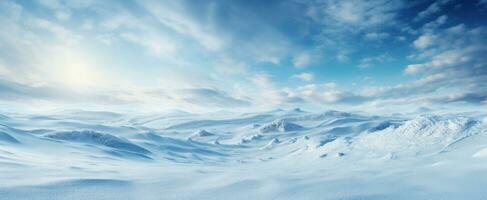 AI generated winter landscape background with snow covering the ground, photo