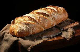 AI generated white bread loaf n black background photo