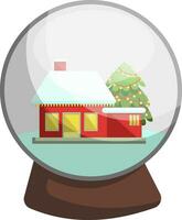 Vector illustration of a christmas crystal ball with red house inside on white background