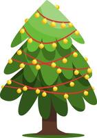 Vector illustration of a christmas tree with lamps on red string on white background