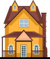 Cartoon orange building with red roof vector illustartion on white background