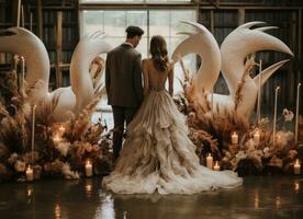 AI generated wedding etiquette swans with ceremony arch, photo