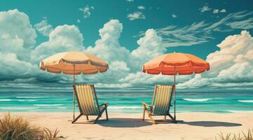 AI generated two chairs on the beach under umbrella, photo