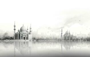 AI generated the mosque in black and white background, photo