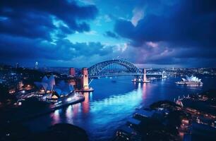 AI generated sydney harbour lit up at night at night cityscape photo