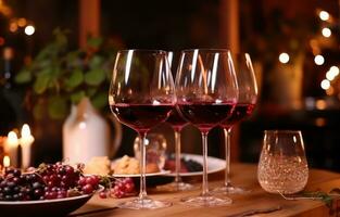 AI generated red wine glasses at beautiful table wine photo