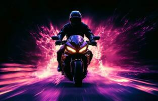AI generated silhouette man on motorcycle background photo