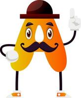 Orange letter A with mustache and hat vector illsutration on white backgorund