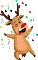 Cheerful christmas deer throwing confetti vector illustration on a white background