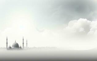 AI generated muslim prayer background with a mosque in the sky photo