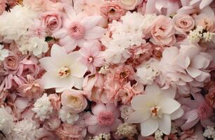 AI generated many pink and white flowers are laid out, photo