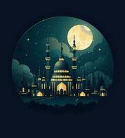 ai generado mezquita a noche con un luna, foto