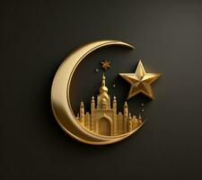 ai generado mezquita en oro y mezquita diseño en el forma de un islámico símbolo, foto