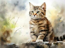 AI generated it looks as if a tabby cat is on a watercolor photo