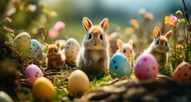 AI generated image of easter eggs, easter themed background, photo