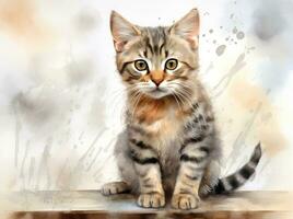 AI generated it looks as if a tabby cat is on a watercolor photo