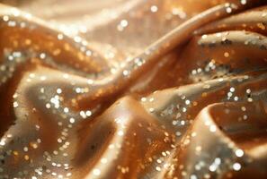 AI generated gold sequin fabric with many brown stars, photo