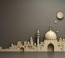 AI generated happy eid mubarak background with crescent and mosque with shadow, photo