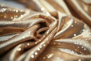 AI generated gold sequin fabric with many brown stars, photo