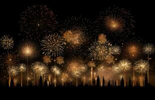 AI generated fireworks illuminated in the sky against a black background, photo