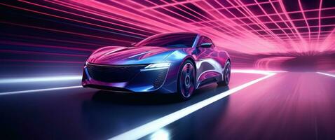 AI generated fast car moving fast with blurred lights car motion, photo