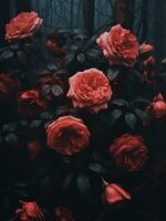 AI generated dark image of roses in a dark mood, photo