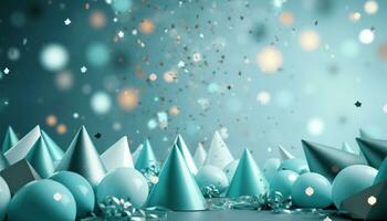 AI generated colorful party background with confetti, balloons and ribbons, photo